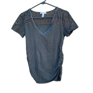 AMBIANCE Maternity women's grey blouse with lace on back and arms size large